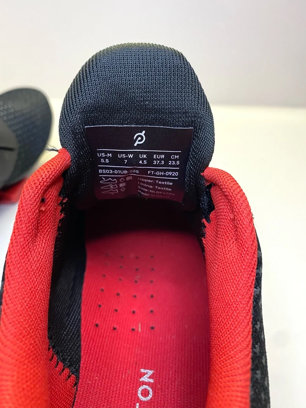 Peloton Black and Red Knit Workout Shoe